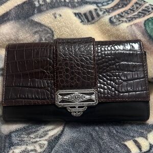 Croc Embossed Brown and Black Wallet